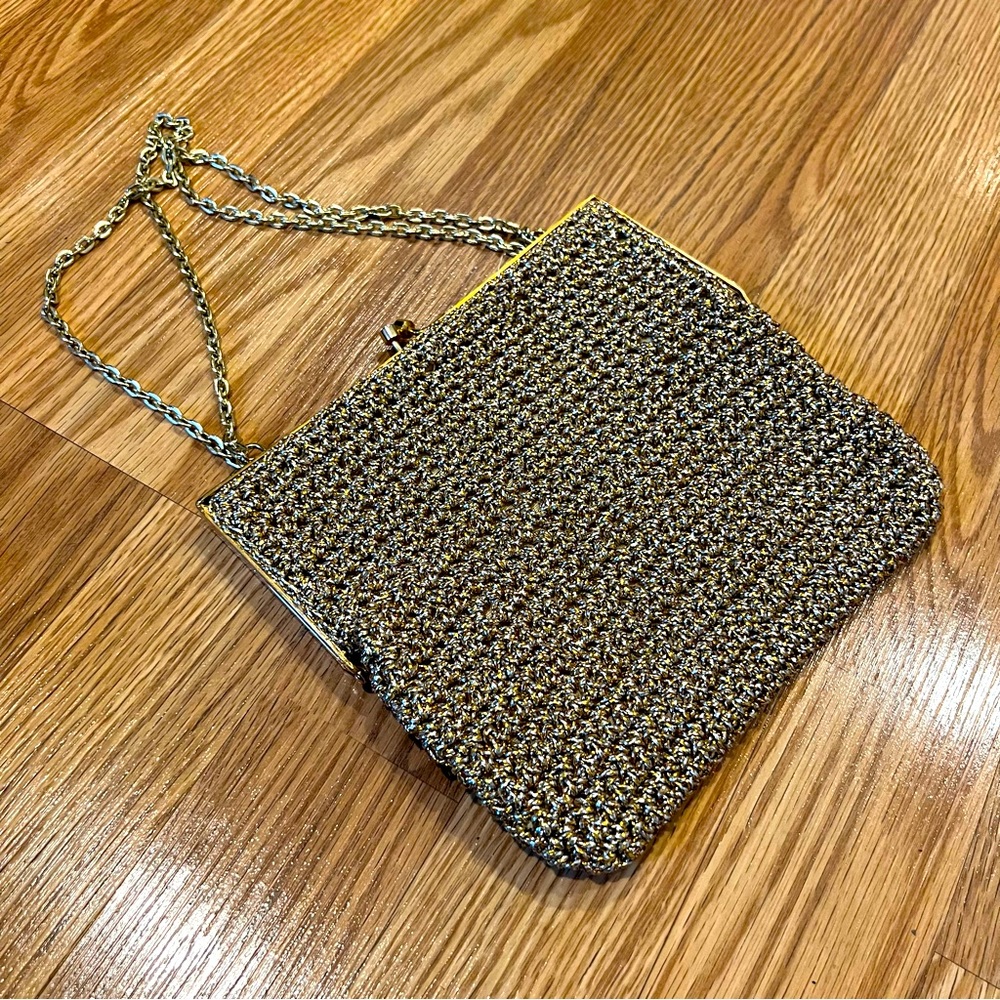 Vintage Walborg Crochet gold‎ metallic evening bag